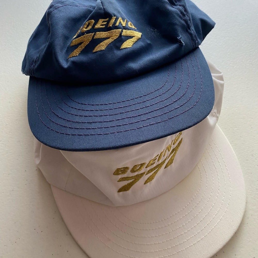 Vintage Boeing 777 Hat Cap SnapBack GOLD Embroidered Logo Lot of TWO Exclusive